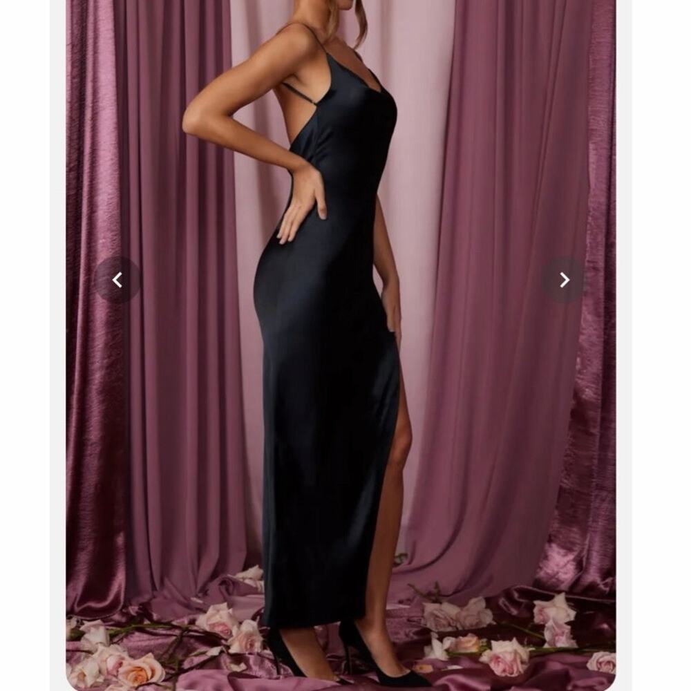 NWOT Oh Polly Black Cowl Neck Backless High Slit Maxi Dress US 2 - Picture 7 of 14